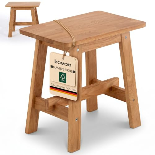 bomoe Taburete de Madera 45x29x45 cm – Taburete de Roble Macizo FSC® para Cocina y Baño Estable Duradero para Recibidor, Zapatero y Entrada – Bamberg