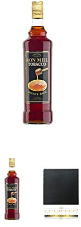 Ron Miel Tobacco Honey Rum 1,0 Liter + Ron Miel Tobacco Honey Rum 1,0 Liter + Schiefer Glasuntersetzer eckig ca. 9,5 cm Durchmesser