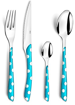 AMEFA - Ménagère 16 couverts de table pour 4 personnes - Eclat Pois - Acier inoxydable 18/0, Finition Brillante - Bleu Turquoise