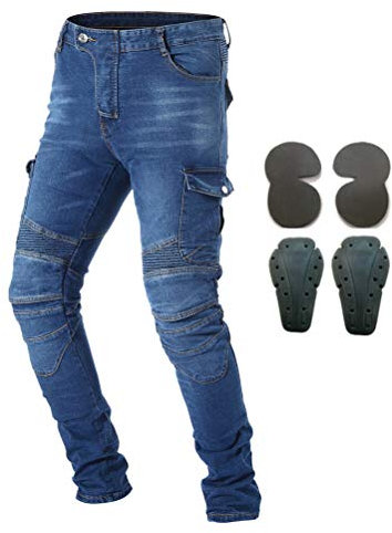 Pantalon de protection en jean pour hommes, pour moto, avec armure, 4 x protections dont genouillères et protège-hanches M bleu