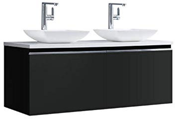 StoneArt Badmöbel Set Mineralguss Waschbecken Waschschale Aufsatzwaschbecken und Unterschrank Waschtisch Einzel- oder Doppelwaschbecken Milano ME-1200pro-2 dunkelgrau 120cm