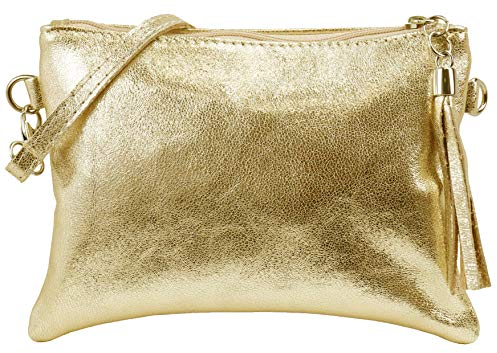SH Leder Echtleder Umhängetasche Clutch kleine Tasche Abendtasche 22x15cm Anny G248 (24K Gold)