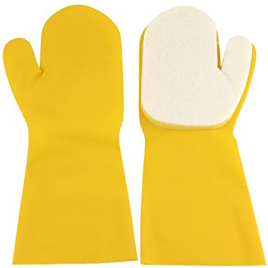 Suneration 2 guantes de limpieza de piscina para piscina, bañera de hidromasaje, spa, guantes de látex impermeables con almohadilla de fregado