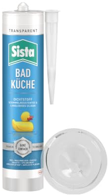 Sista BAD KÜCHE Dichtstoff, schimmelresistent ausgestattetes, langlebiges Silikon für Küche und Bad, wasserdichter Fugenfüller, 1x280ml Kartusche, transparent