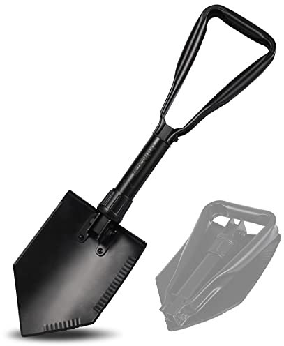 REDCAMP Pelle de camping pliante militaire de 58,4 cm avec housse, pelle robuste en acier à haute teneur en carbone, outil d'enfoncement tactique avec poignée à trois volets pour camping, randonnée,