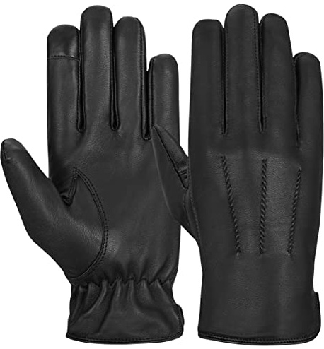 Hand Fellow Guantes de Piel para Hombre Con Forro Polar - para Conducir, Invierno y Exteriores (L)