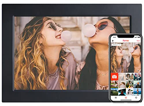 Frameo 10,1 Zoll WiFi Digitaler Bilderrahmen, 1920×1200 HD IPS Touchscreen Elektronischer FotoRahmen mit 16GB Speicher, Auto-Rotat Fotos/Videos sofort über Frameo APP Teilen (Schwarz)