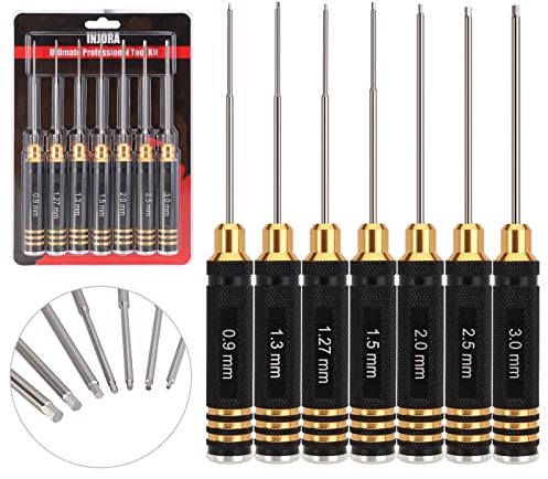 INJORA 7-teiliges RC Sechskant-Schraubendreher-Set, RC Reparatur-Werkzeug-Set, Inbusschlüssel-Sets, 0.9, 1.27, 1.3, 1.5, 2.0, 2.5, 3.0 mm Sechskantkopf-Schraubendreher-Sets, Boote, Hubschrauber