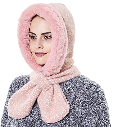 YEKEYI Winter Hat for Women Warm Hooded Scarf Hat Fleece Beanie Hats Scarf Mask Winter Balaclava Pullover Knitted Ski Hat