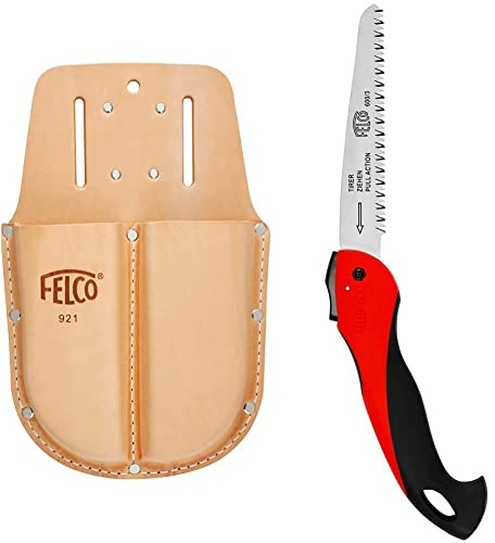FELCO Doppel-Etui Nr. 921 (Tasche für Zwei Gartenscheren, aus Echtleder, Holster inkl. Schlaufe + Klammer zur Befestigung am Gürtel, Maße 25x16 cm) FELCO 921
