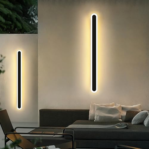 Mikeru Moderne LED Wandlampen, 120cm Outdoor Wandleuchte Ip65 Carport Beleuchtung 42W Langstreifen-Aussenlampe 3000K Schwarze Wandlicht für Wohnzimmer Veranda Terrasse