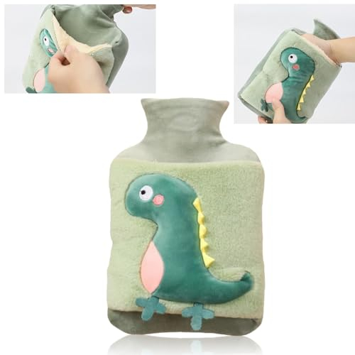 MHwan Hot Water Bottle, Children's Christmas Gifts, 2L Large Cute Dinosaur, Thickened Super Furry Fluffy Aldult Kids Hot Water Bottle with Cover, Explosion-Proof and Leak-Proof