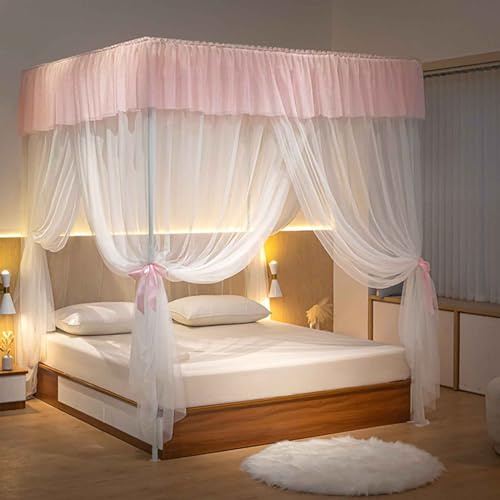 JUSHZ Moskitonetz Reise Doppelbett Reisebett Mückennetz Bett Mosquito Net Fliegennetz Bodenstehendes Zeltgarn-Befestigungsseil Verdickte Halterung DREI Türen (pink,185x200x210cm)