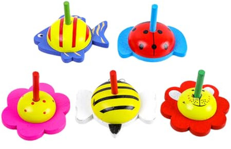 ibasenice 5st Kreisel Spielzeug Mit Holzplatten Bunte Holzplatten Goodie-Bag-füller Sinnesspielzeug Für Kinder Regenbogen Dreht Partyartikel Mit Tiermotiven Jacke Rotieren Mini Hölzern