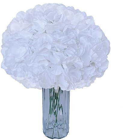 UoYeet 10-Pack Silk Hydrangea Artificial Flowers: Premium White Hydrangea Heads with Long Stems for Home Decor and DIY Projects, White