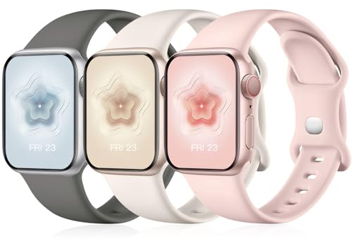 Maledan 3 Pack Straps Compatible with Apple Watch Strap 41mm 40mm 38mm 42mm 44mm 45mm46mm 49mm, Soft Silicone Replacement Band for iWatch Series 11 10 9 8 7 6 5 4 3 2 1 SE/SE3,PearlPink/Clay/Starlight