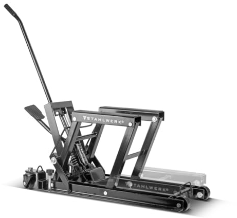 STAHLWERK Motorrad-Hebebühne MLT-680 ST mit 680 kg Tragkraft und 115-375 mm Hubbereich Hydraulischer Motorrad-Heber | Motorrad-Lift | Motorrad-Montageständer zur Reparatur und Wartung von Motorrädern