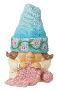 Enesco Jim Shore Heartwood Creek Gnome Knitting Figurine- Stone Resin Hand Painted Crafted Collectible Gnomes Mini Figurines Home Decor Statue, 3.94 Inch