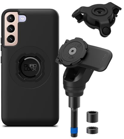 Quad Lock Motorcycle Handlebar Clamp Bolt Phone Mount PRO Kit with Vibration Dampener and Galaxy S22+ MAG Case