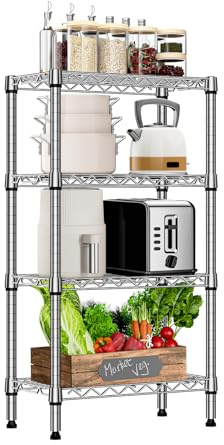 M MZG 1000 lbs 4 Tier Shelf Metal Storage Shelves Wire Rack Closet Organizers with PP Board for Garage Kitchen Bathroom Laundry Chrome 30 x 55 x 100.3 cm