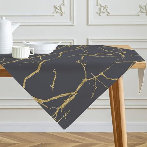 Tischdecke Grau und Gold Mittelläufer Moderne Tischdecken mit Marmorstruktur Abstraktes Leinen Tischdekoration für Die Küche im Innenbereich Winter Frühling Feiertags Partydekor 85 x 85 cm