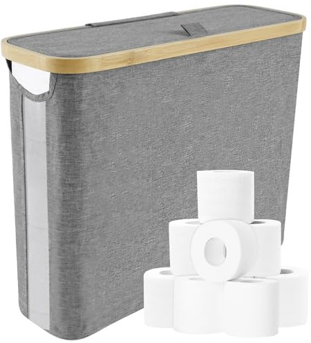 Cesto di carta igienica da 23,6 l, con coperchio, per riporre in piedi, capacità, 45 x 15 x 35 cm, organizer da bagno (grigio)