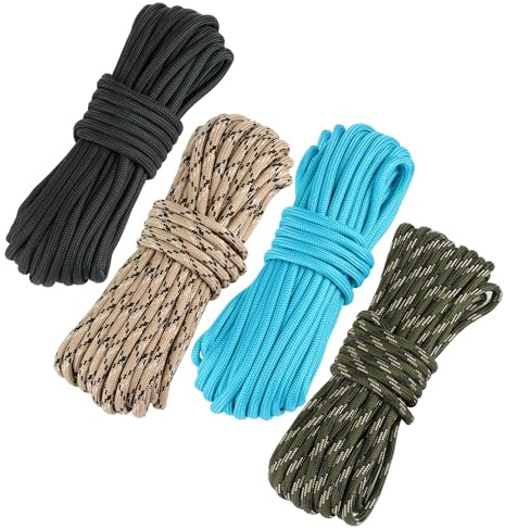 4 Piezas Cuerda Paracord, Cordones de Paracord, para al Aire Libre, DIY, 12 filamentos, de Soporte hasta 1000 lbs, 4 Colores, Longitud Total 40M