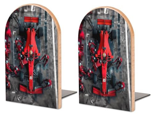 Rennauto-Motorsport-Kunst, 2 Stück, Buchstützen aus Holz, Buchstützen für Regale, rutschfeste Buchstützen für Büro, Zuhause, Küche, Buchstützen zum Halten von Büchern, 17 x 11,9 cm