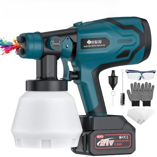 JiGiU Pistola Verniciatura HVLP 300W Professionale Portatile con Batteria, 6 Ugelli Intercambiabili (1.0-3.0mm) e Serbatoio 1000ml - Per Mobili, Porte, Pareti e Progetti Fai Da Te-Blu