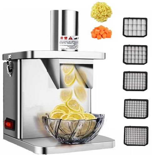 Cortadora de verduras eléctrica 2 en 1, cortadora y rebanadora de alimentos multifuncional, máquina comercial para cortar frutas en cubitos, de acero inoxidable resistente, para cortar zanahorias, p