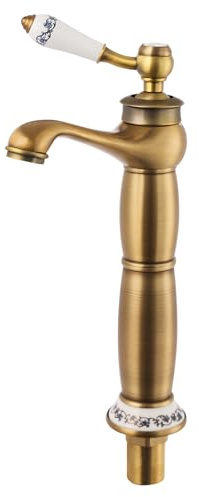 Antikes Messing Mischbatterie Wasserhahn Bad, Wasserhahn Garten, Waschtischarmatur, Keramik Einhebelmischer Badarmatur, Wasserhahn Küche Gold, Höhe des Auslaufs 22.5cm