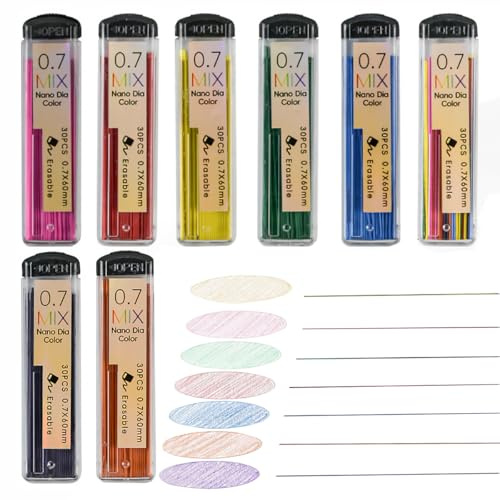 MROOFUL Set di 240 mine colorate per matita meccanica da 0,7 mm, HB, 7 colori, per disegno artistico, schizzi, scrittura, fai da te, 8 tubetti