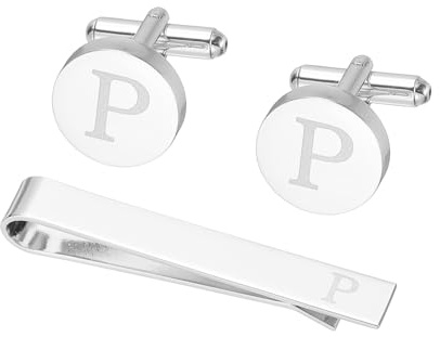 PATIKIL Gemelos Para Hombre Cobre Clásico Letra P Color Plateado