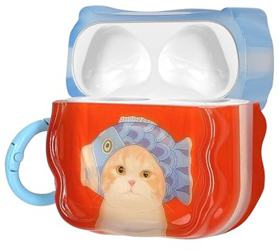 kwmobile Cover per Apple Airpods 4 Cover - Custodia per Airpods 2 e 1 Porta Auricolari con Moschettone - Trasparente con Gatto e Pesce