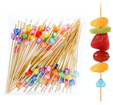 100 Pcs Pique Cocktail Bois, Pique Aperitif Coeur, Coeur Coloré Bâtons Cocktail Pic Aperitif, Brochettes Cocktail Bois pour Pique Aperitif, Fingerfood, Snacks, Déco Cocktail