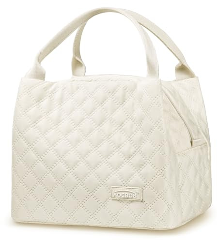 AOSBOS Kühltasche Klein Leicht Lunch Tasche Isoliertasche zur Arbeit Schule Faltbar Wasserdicht Reißverschluss 8,5L Beige