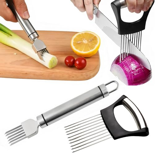 2Pcs Onion Slicer, Practical Onion Cutter, Vegetable Slicer, Scallion Cutter Shred Knife with Hanging Hole, Slices Tool for Cutting Vegetable, Fruit, Potato, Avocados, Meat