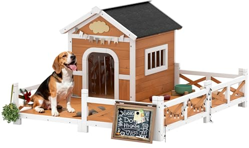 PawHut Outdoor Dog House, 56 Wooden Dog House with Large Porch, Weatherproof & Openable Roof, Elevated Base, Removable Floor, Outside Shelter for Small to Medium Breeds, 47 × 56 × 31.5