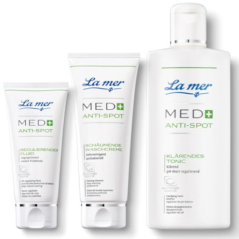 La mer Med+ Anti-Spot 3er Sparset – Waschcreme, Klärendes Tonic & Regul. Fluid – porentiefe Reinigung, Hautbalance & Talgregulation – vegan, parfumfrei & dermatologisch getestet
