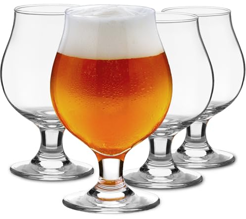 Juego de 4 vasos de cerveza clásicos artesanales de 16 onzas, juego de vasos de alta calidad de diseño único para uso en pub y apto para lavavajillas, ideal para degustación de cerveza y fiestas