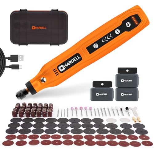 HARDELL Mini Amoladora Bateria Inalámbrica USB, Herramienta Rotativa Multifunción 4V con 129 Accesorios, 5 Velocidades para Manualidades, Modelismo, Pulir, Taladrar y Cortar - Kit de Regalo Bricolaje