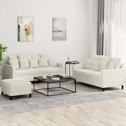 ChicAbode 3-TLG. Sofagarnitur mit Kissen Creme Samt