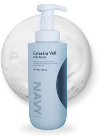 NAVY HAIR CARE Celestia Veil Curl Foam | Hydrating Curl Definition & Frizz Control | Lightweight Styling Foam for All Curl Types | Aloe, Argan Oil & Silk Protein | Vegan & Cruelty-Free | 13.5 oz