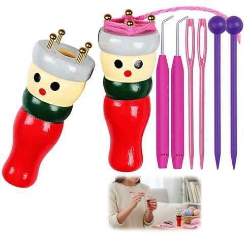 ElvenJoy 2 Pack French Knitting Doll, Wooden Knitting Dolly Set | Easy-to-use kit for beginners, kids and adults, make scarves, hats, headbands and socks, first knitting spool