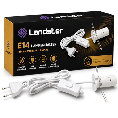 Cavo di ricambio per lampada di sale con interruttore, cavo di alimentazione bianco da 1,8 m, attacco E14 con clip di fissaggio, ideale per lampade di sale di cristallo, lampade da tavolo e luce