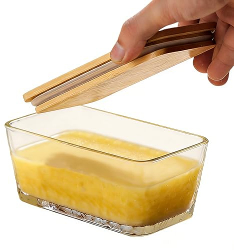 Mantequillera - 300ml Transparente Hermética Vintage Cuadrada,Frascos de Vidrio Tipo para Almacenar Mantequilla - para Hogar Cocina Oficina Dormitorio Picnic Viaje Encimera