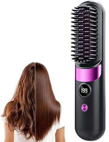 Glättbürste Kabellos, Stylingbürste für Kurze Haare, USB Wiederaufladbar, Tragbare Glättungsbürste, beheizte Stylingbürsten, Schnellaufheizung, für Reisen und Täglichen Gebrauch