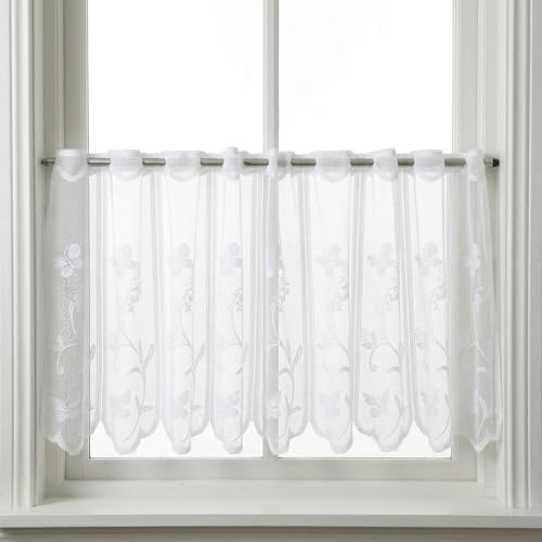 JJUNW 2 Stück Scheibengardine, 130x45cm Transluzent Gardinen Kurz Scheibengardinen Transparent Landhaus Bistrogardine Schmetterling Fenstergardinen Für Küchen Wohnzimmer Und Schlafzimmer