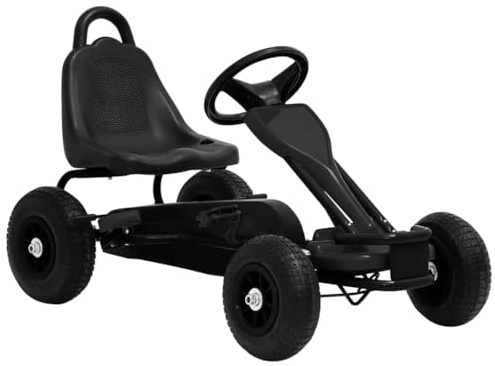Mangloder Pedal gokart med pneumatiska däck, svart för barn i åldern 3 till 6 år, stabilt barnfordon med handbroms, luftdäck gummihjul, lämplig för trädgård