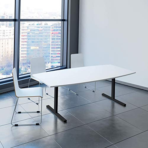 Weber Büroleben GmbH Easy Konferenztisch Bootsform 200x100 cm Weiß Besprechungstisch Tisch, Gestellfarbe:Anthrazit